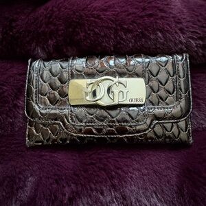 Guess Shiny Brown Croc-Embossed Wallet